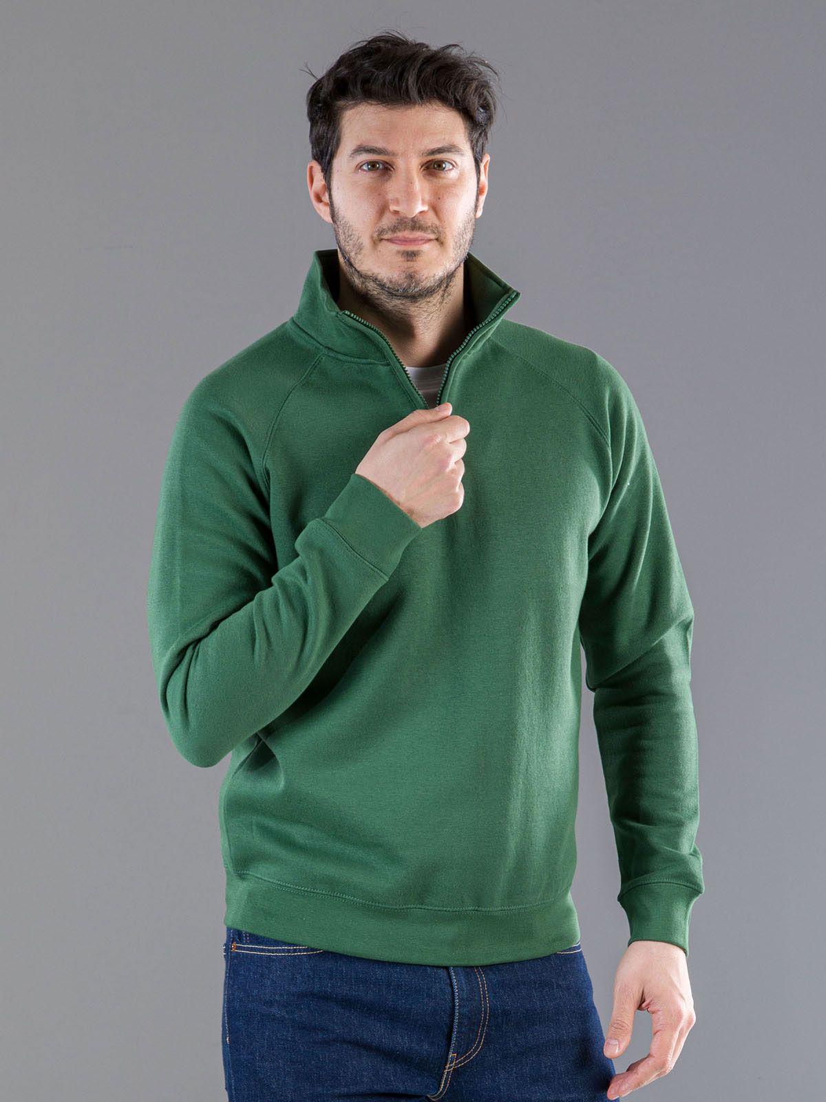 Felpa Mezza Zip Uomo Cotone Poliestere
